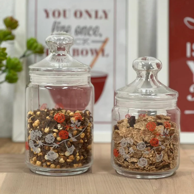 Floral Glass Jar - Set of 2