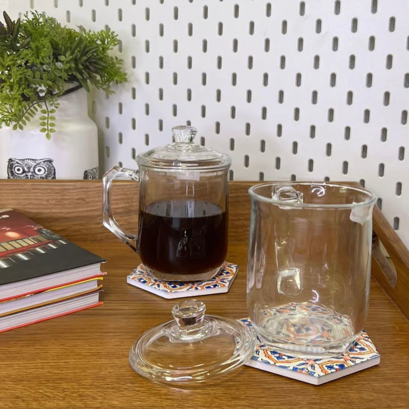 Transparent Glass Mug with Cover
