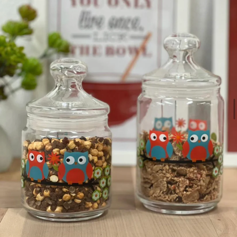 Owl Glass Jar - Set of 2